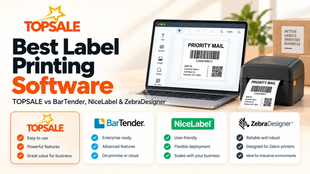 Best Label Printing Software for Businesses: TOPSALE vs BarTender, NiceLabel & ZebraDesigner